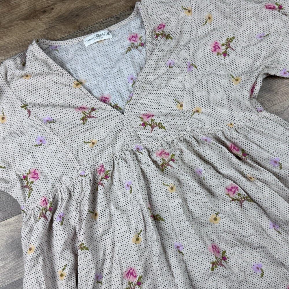 Natural Life Tunic Dress Womens M  Multicolor Floral V-Neck Boho Pockets
